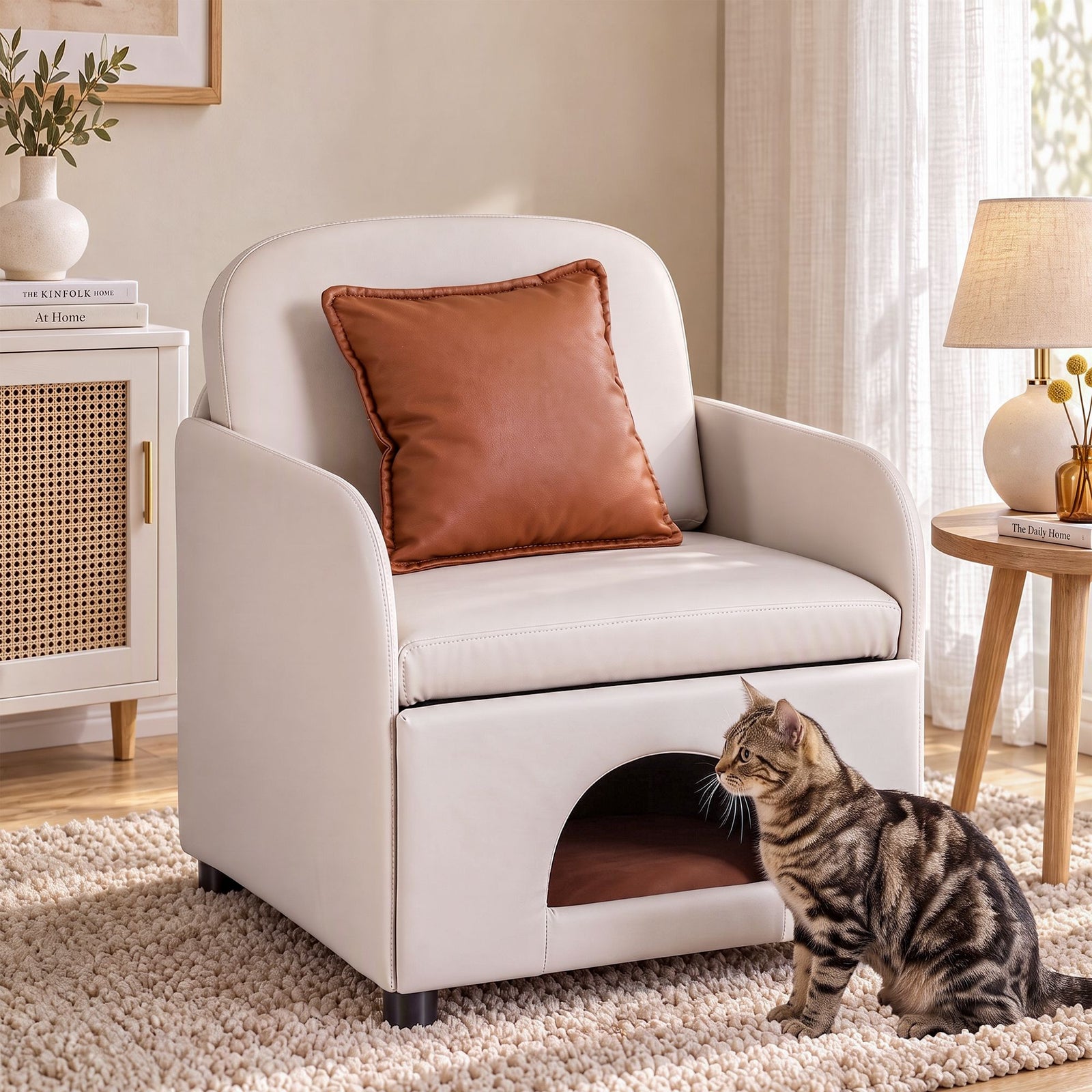 Artiss Armchair PU Leather Pet Accent Lounge Chair Cushion Beige