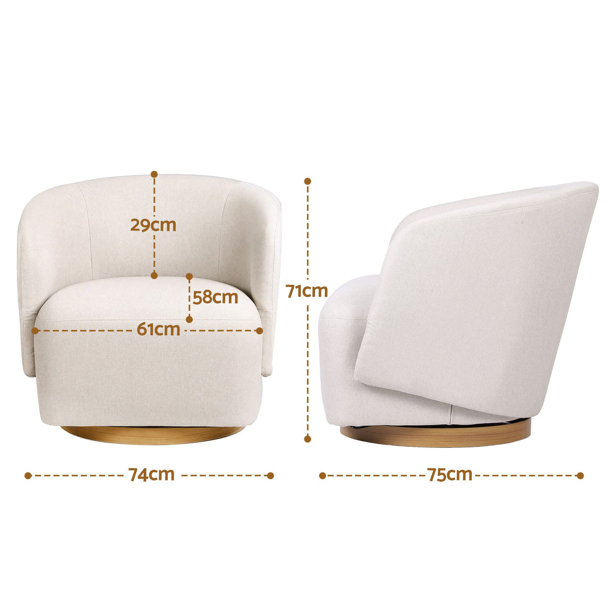 Artiss Swivel Armchair 360° Curved Accent Chair Linen Fabric Beige