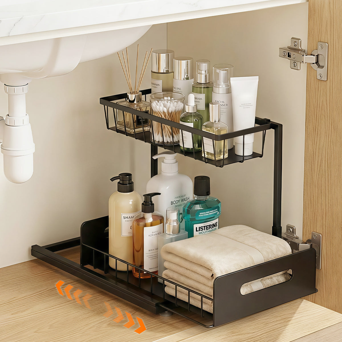 Artiss Under Sink Organizer Storage L Shape 1 Pull Out Drawers Kitchen Cabinet Shelf