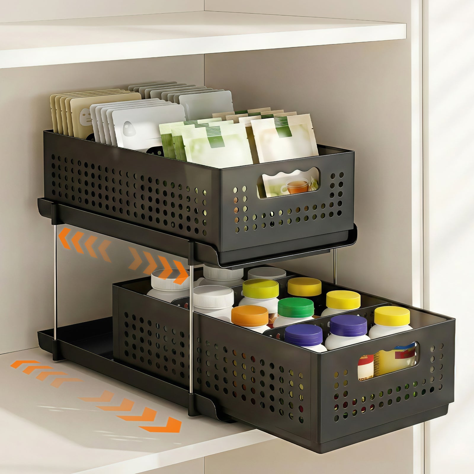 Artiss Under Sink Organizer 2 Tier Pull Out Drawer with Removable Baskets & Divider