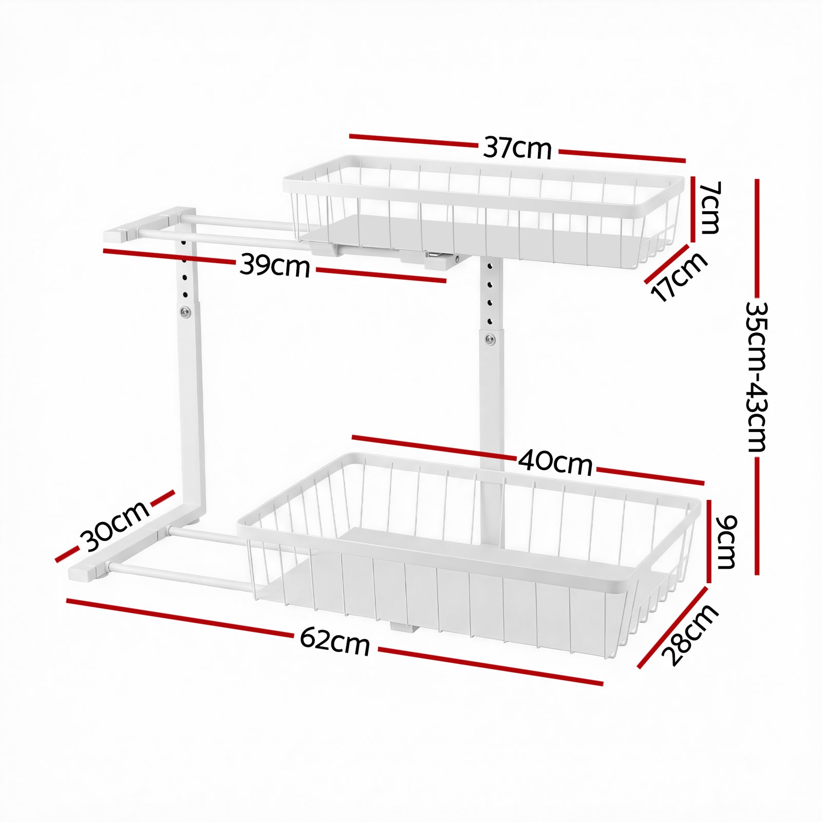 Artiss Under Sink Organizer Storage with 2 Slide Out Drawers 5 Adjustable Height Bathroom Kitchen Cabinet