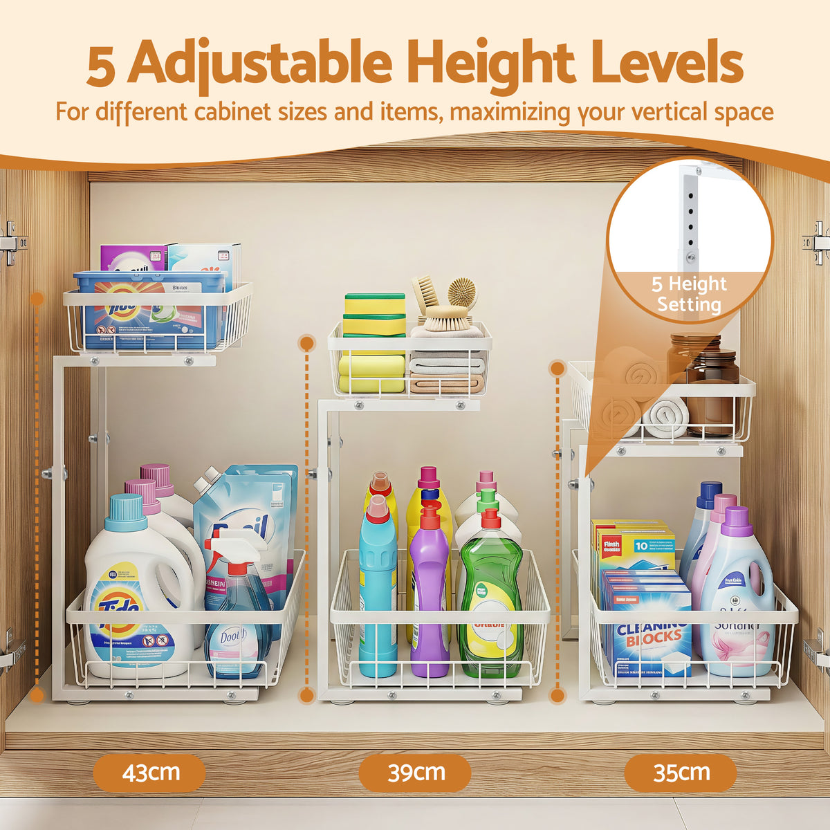 Artiss Under Sink Organizer Storage with 2 Slide Out Drawers 5 Adjustable Height Bathroom Kitchen Cabinet