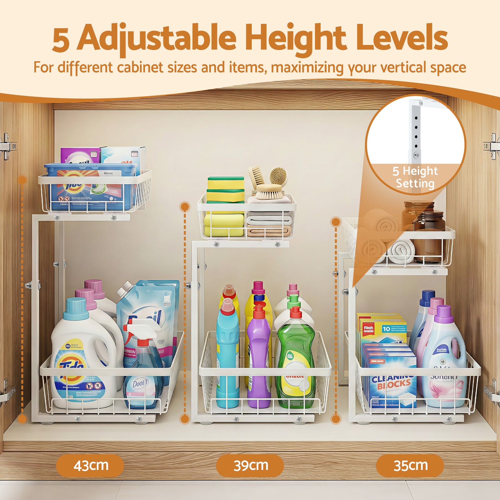 Artiss Under Sink Organizer Storage with 2 Slide Out Drawers 5 Adjustable Height Bathroom Kitchen Cabinet