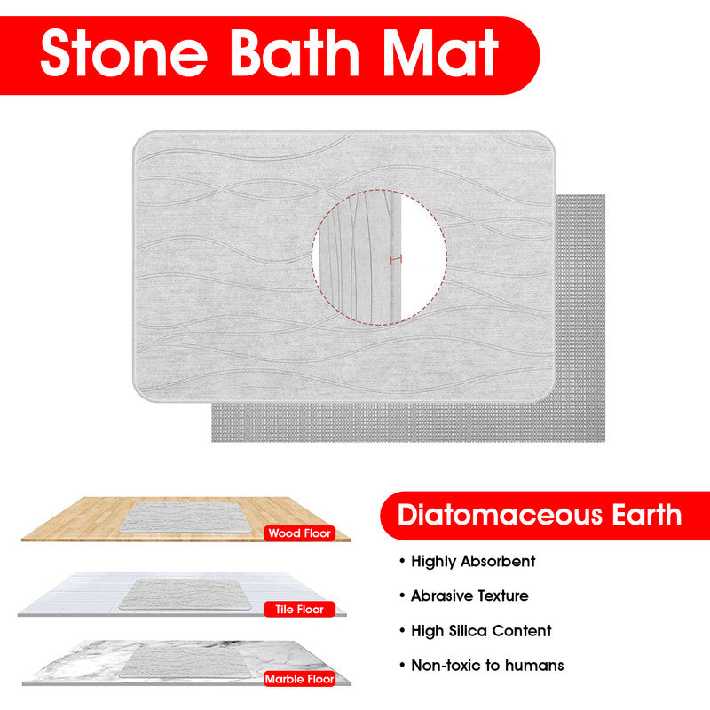Hivvago Diatomaceous Earth Stone Bath Mat Fast Drying Non Slip Bathroom Mat