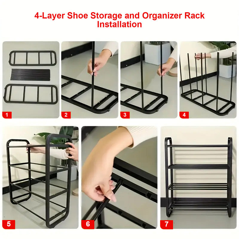 Hivvago 4-Layer Shoe Rack – Compact Steel Frame Organizer for Entryway, Black