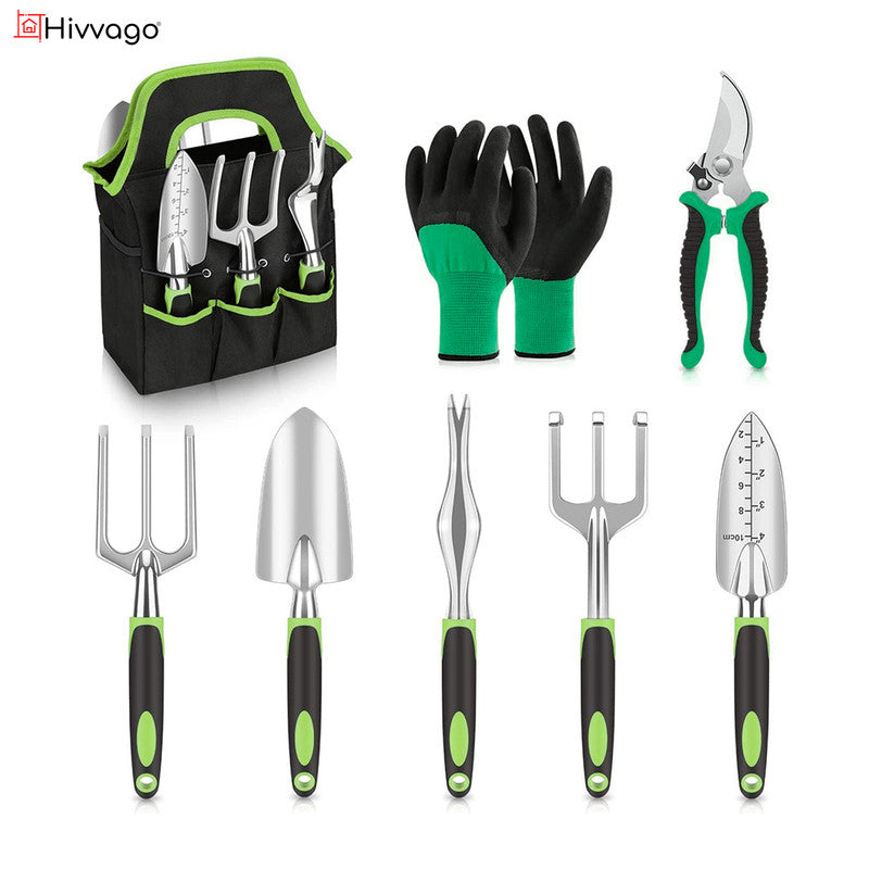 Hivvago 8-Piece Stainless Steel Garden Tool Set with Tote &amp; Gloves
