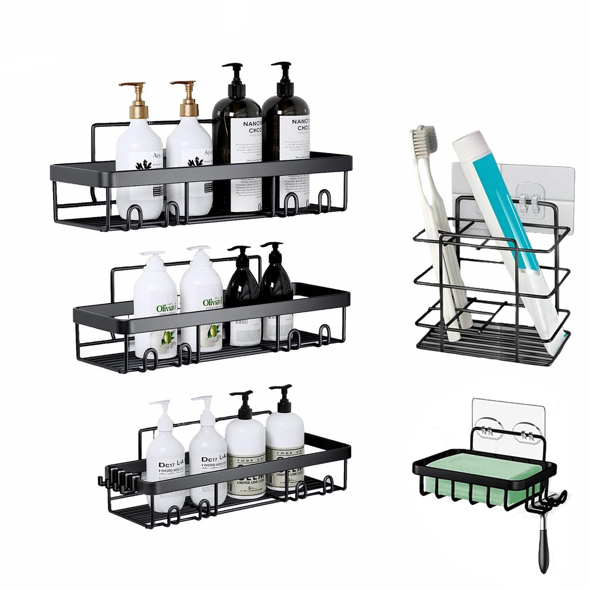 Hivvago Stainless Steel Bathroom Organizer with Adhesive Shelves