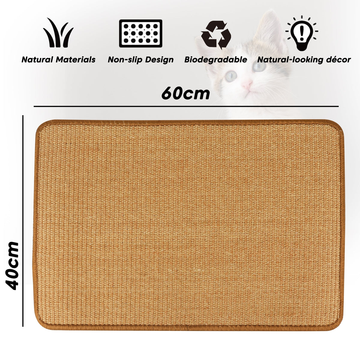 PupLily Natural Sisal Cat Scratch Mat, 40 X 60 CM
