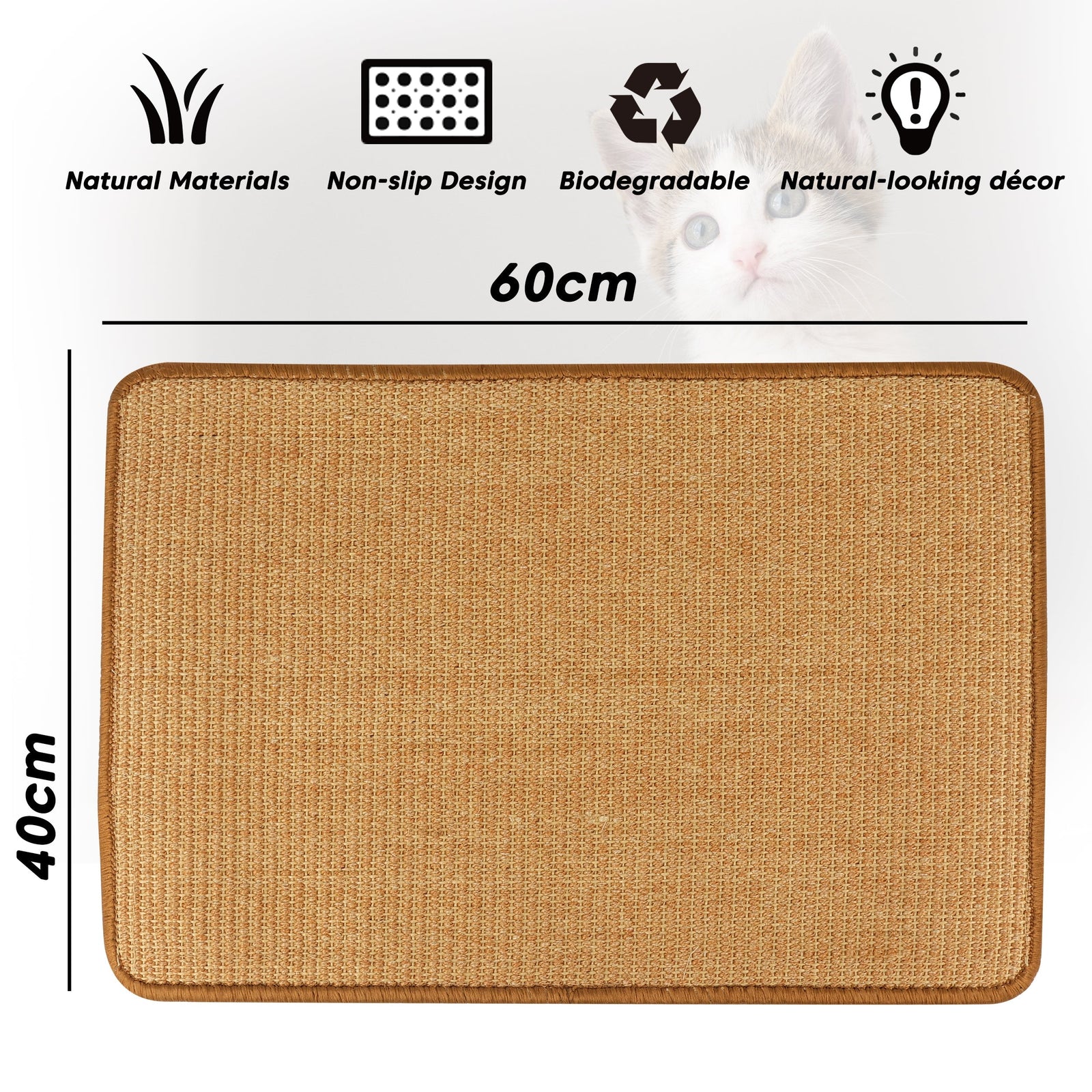PupLily Natural Sisal Cat Scratch Mat, 40 X 60 CM