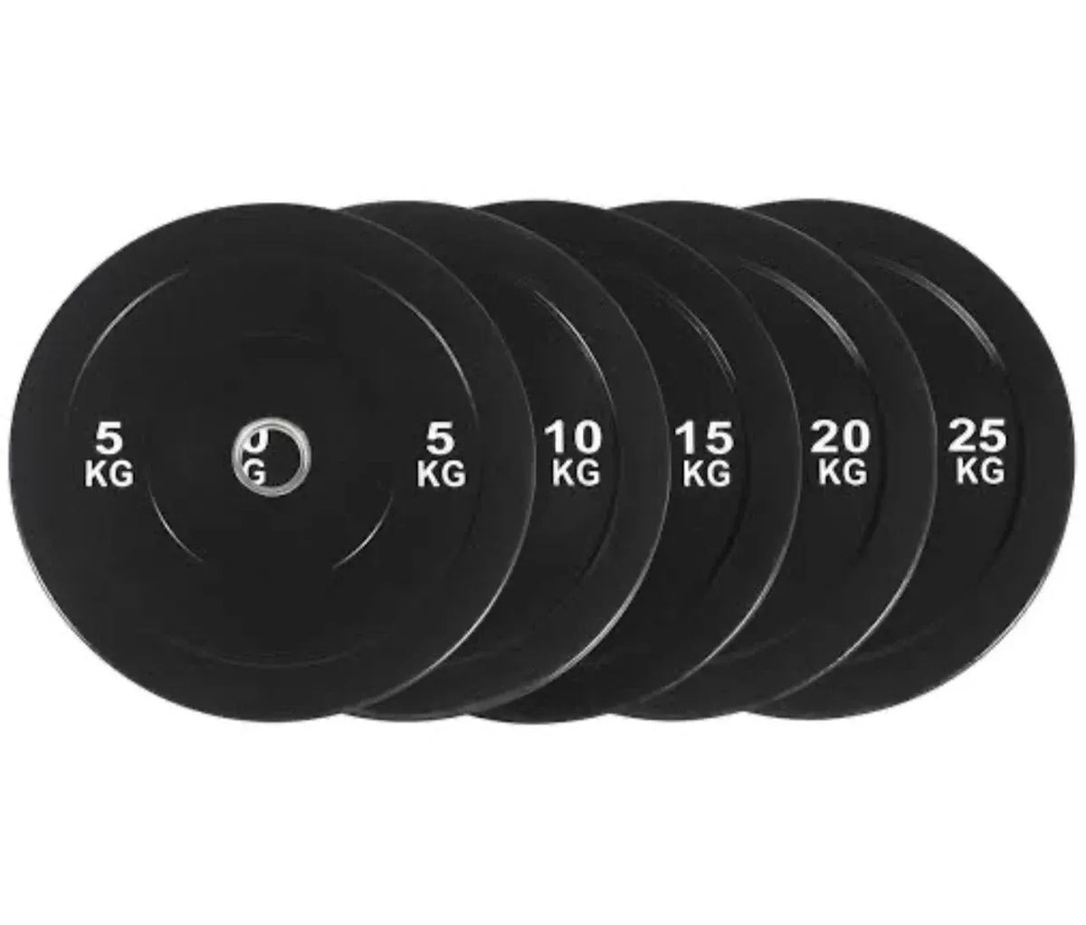 Black Olympic Bumper Plates - 100kg kit PLUS Olympic Barbell (2.2m | 20kg)