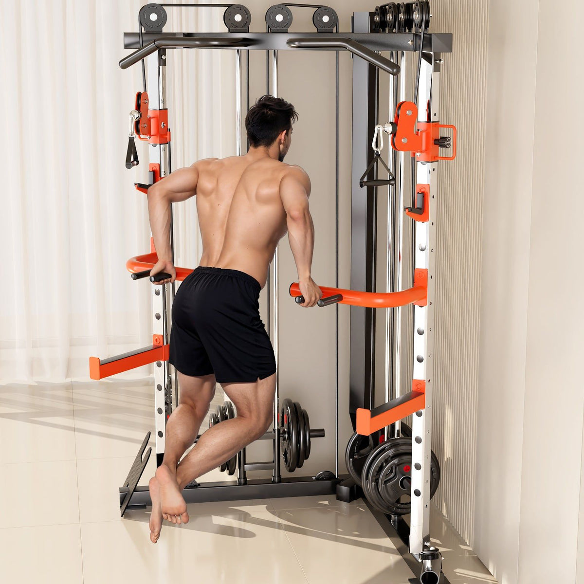 SmartFit C1 Max Multi Functional Cable Crossover Station 130kgs Pin Loaded  Machine + Multi Func Bench+7Ft Olympic Barbell + 100kgs Weights