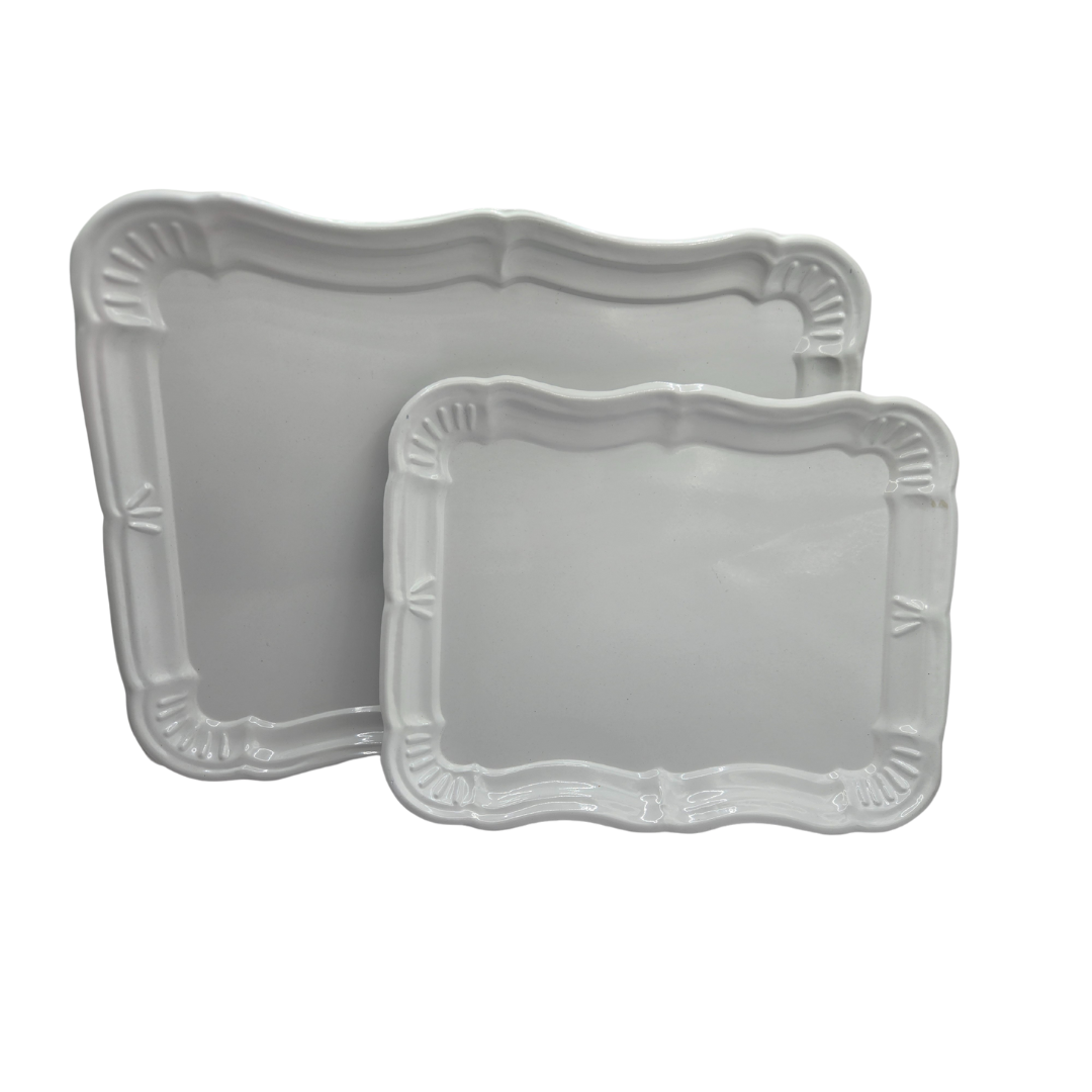 White Metal Serving Tray Set | Minimalist &amp; Food-Safe Home Organisers (2pc)