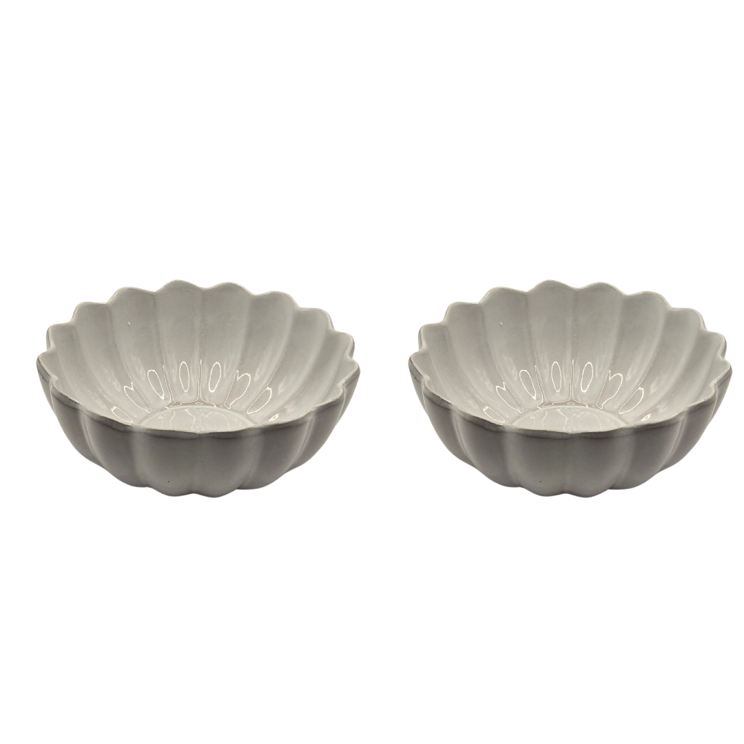 Set of 2 Scalloped Terracotta Bowls | White Glaze Finish | Decorative &amp; Serving Bowls