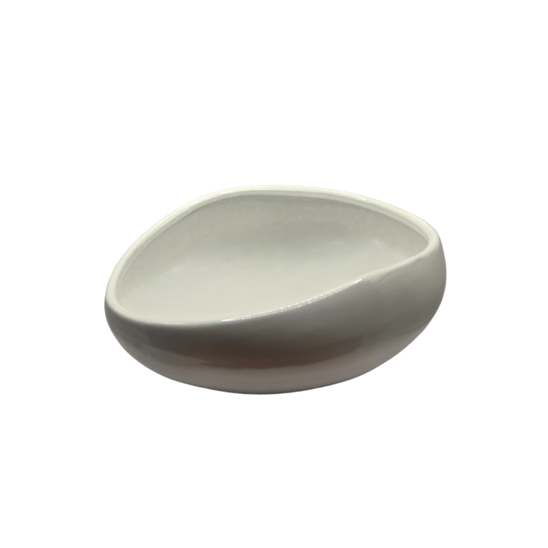 White Glazed Terracotta Half Oval Bowl | Hand Thrown | Decorative Centerpiece