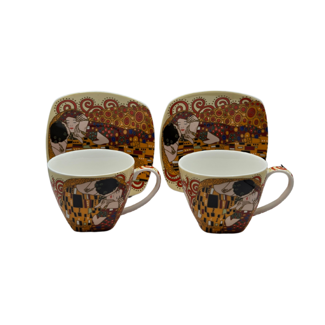 The Kiss Fine Bone China Cup &amp; Saucer Set of 2 - 220ml Gustav Klimt Design