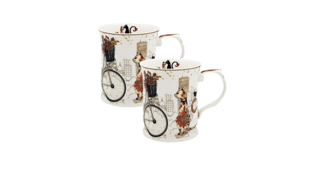 Cat Couple Mugs – Set of 2 (415ml) | Fine Bone China with Embossed Detailing &amp; Gift Packaging