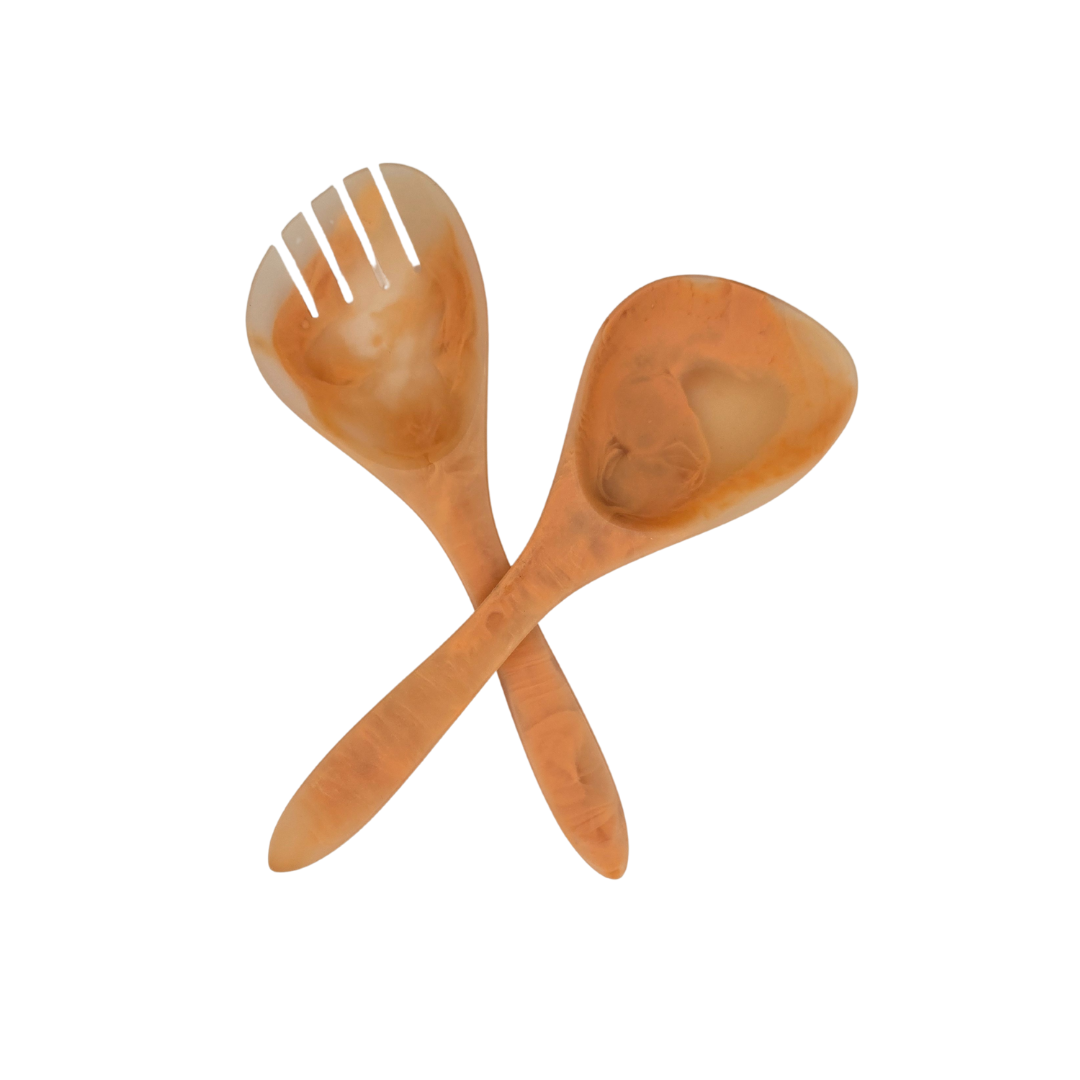 Peach Swirl Resin Salad Server Set -Handcrafted Marbled Finish