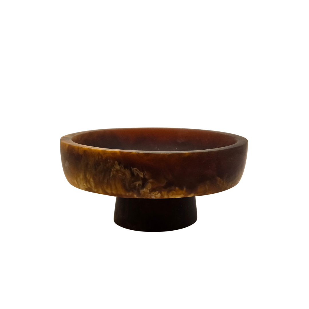 Hand-Poured Pedestal Serving Bowl – Small Caramel Resin Bowl for Snacks &amp; Sides