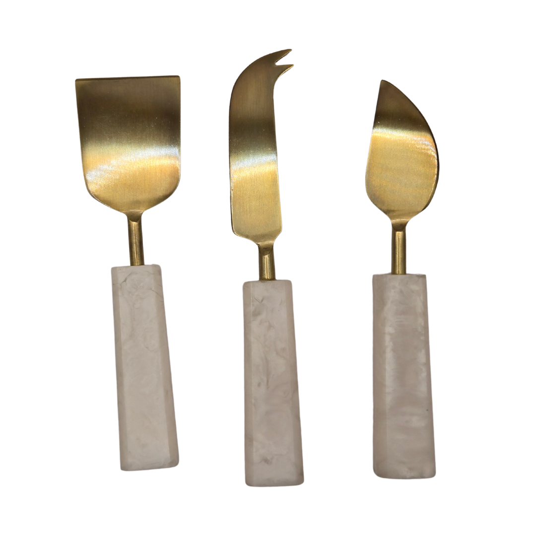 Benny 3-Piece Cheese Knife Set - White Resin &amp; Stainless Steel