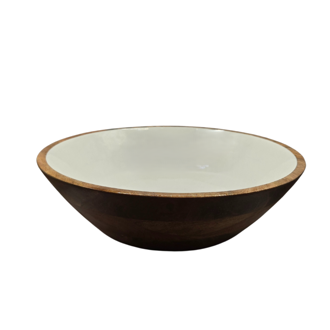 Handcrafted Mango Wood &amp; Enamel Serving Bowl - Natural &amp; Food-Safe