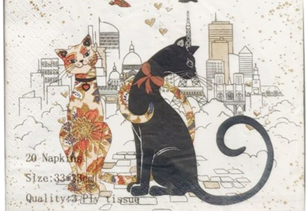 Cat Couple Table Set – Embossed Salt &amp; Pepper Shakers + 20pk Napkins (33 × 33cm)