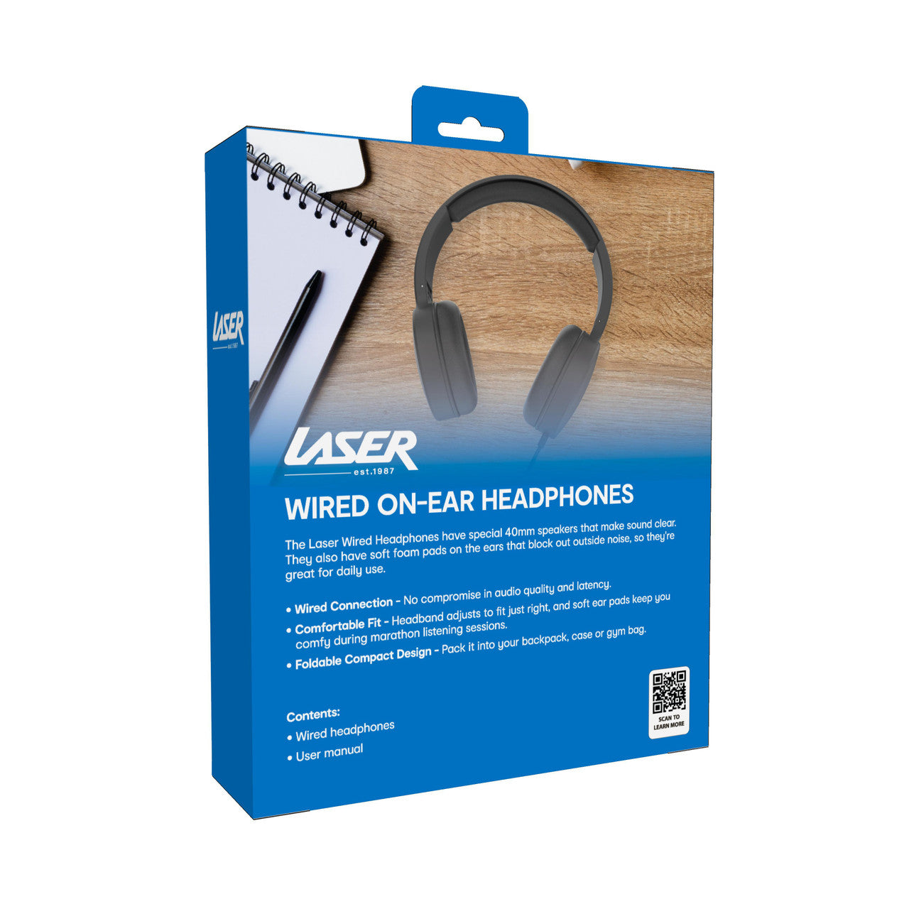 Laser Wired Headphones with 40mm Drivers Black