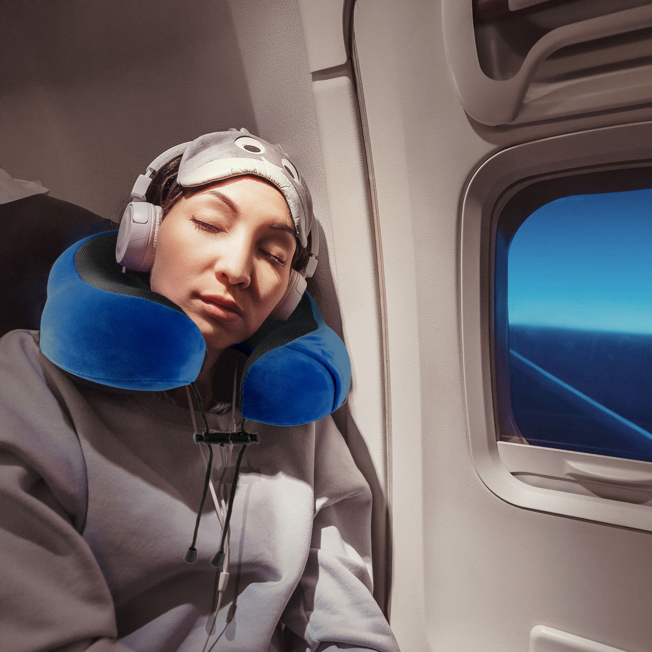 Laser Blue Memory Foam Neck Pillow - Easy Snap