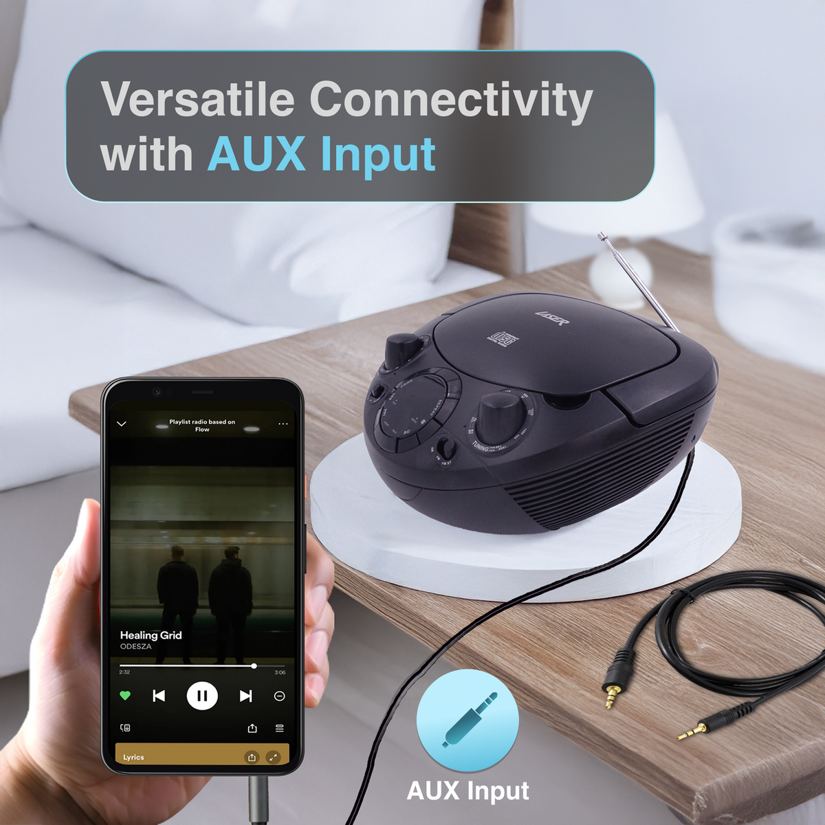 Laser Black Portable CD Boombox with AM/FM Radio