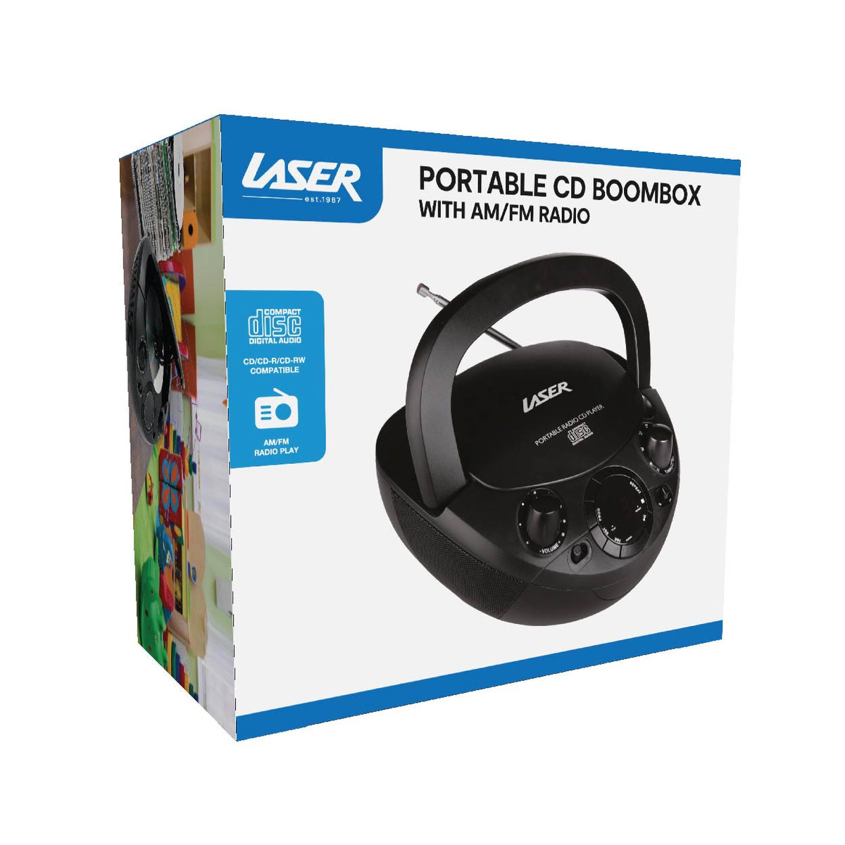 Laser Black Portable CD Boombox with AM/FM Radio