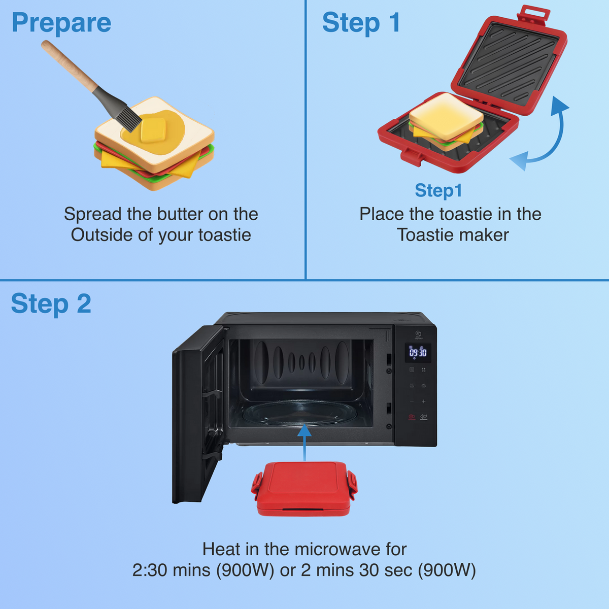 Laser Microwave Toastie Maker with Heatwave Tech Red