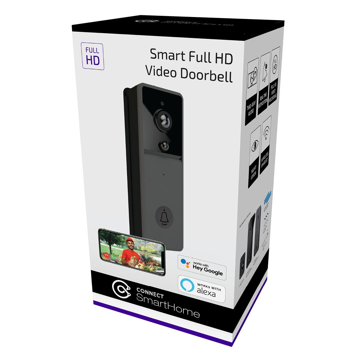 Connect SmartHome Full HD Video Doorbell - Black