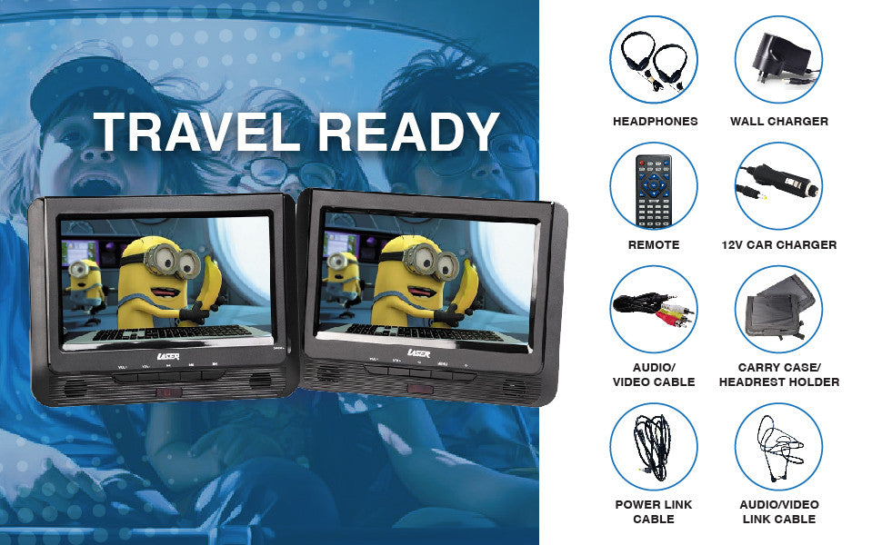 Laser 9 Inch Dual Screen DVD Player Black