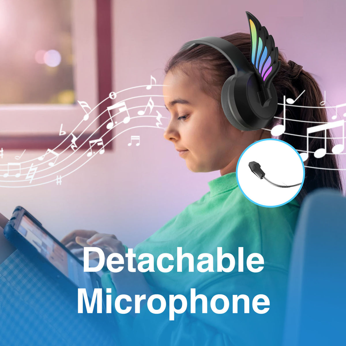 Laser Kids Angel Wings Headphones with Mic Black