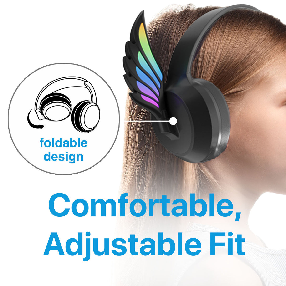 Laser Kids Angel Wings Headphones with Mic Black
