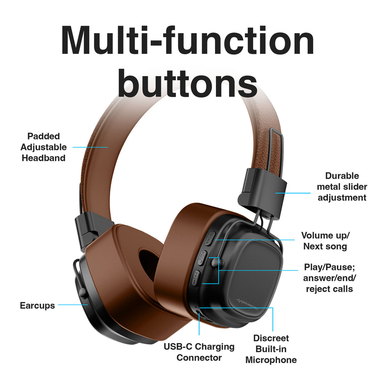 Soundtec Wireless On-Ear Headphones Brown