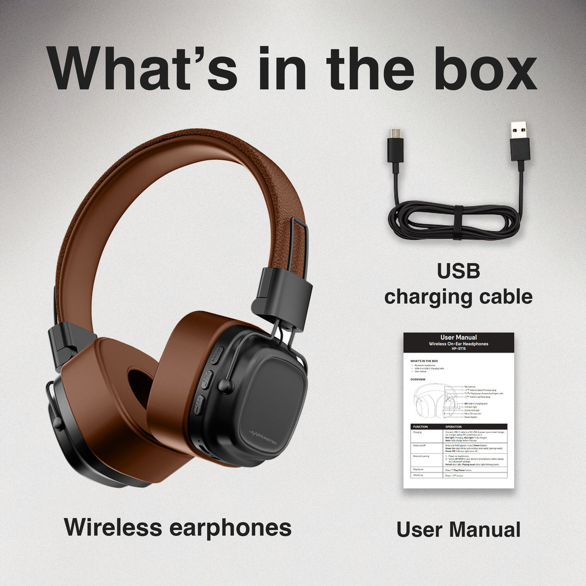 Soundtec Wireless On-Ear Headphones Brown