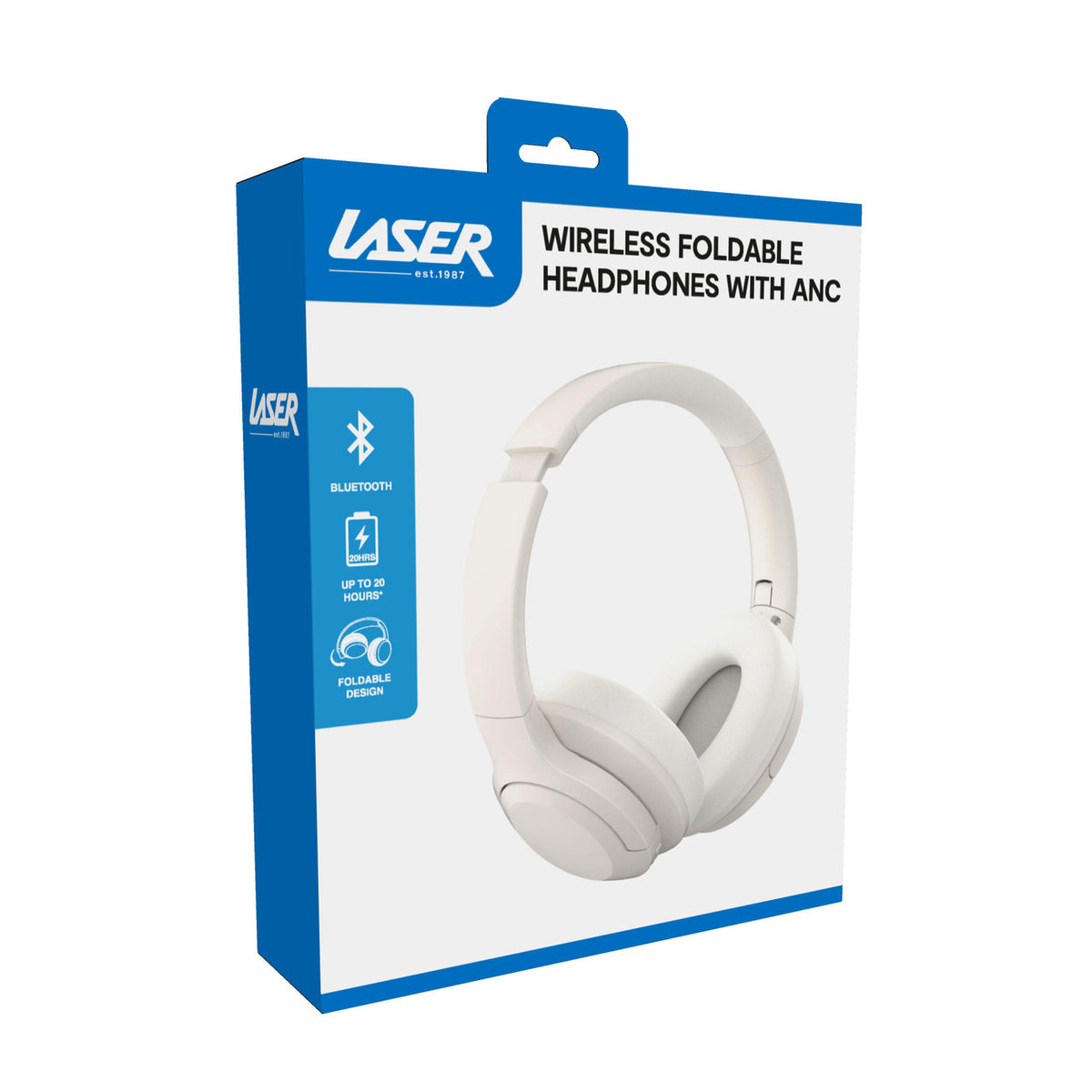 Laser ANC Bluetooth Headphones 20hr Battery - White