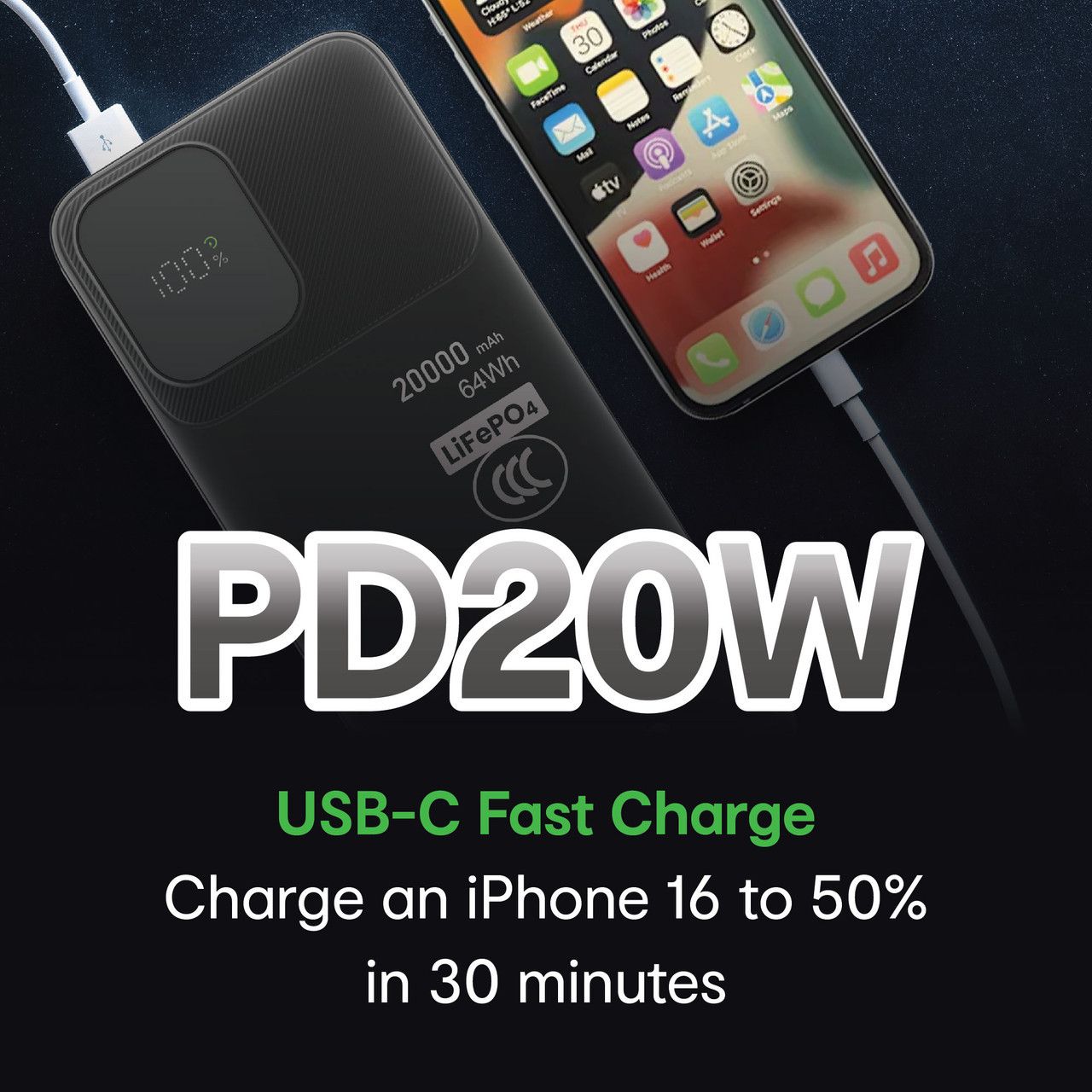 20000mAh LiFePO4 Power Bank - Green