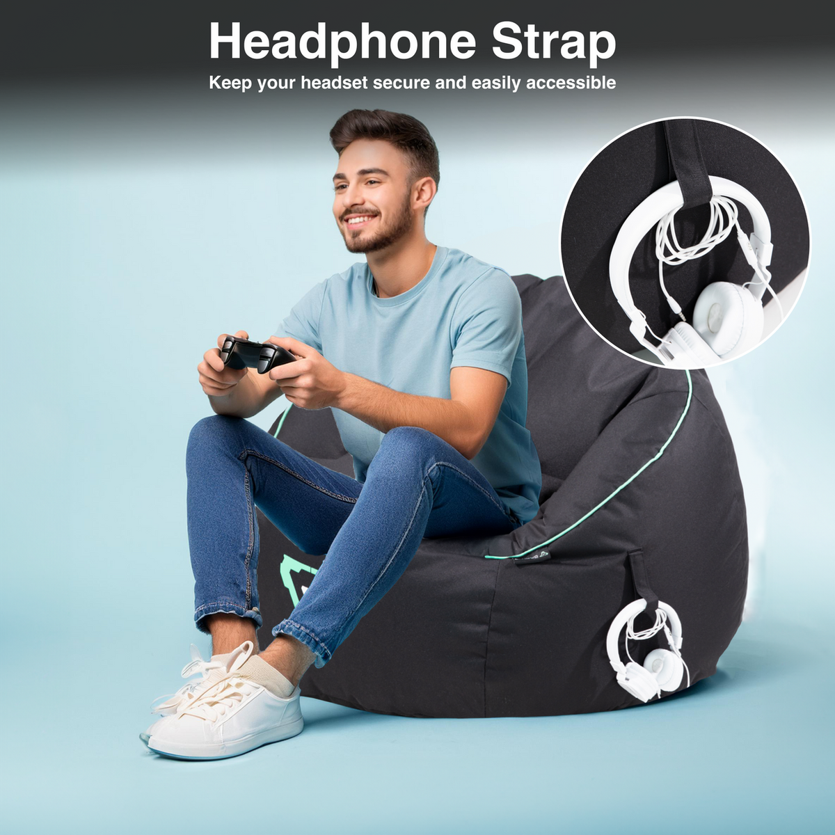 Laser Gaming Bean Bag with Pocket & Headphone Strap