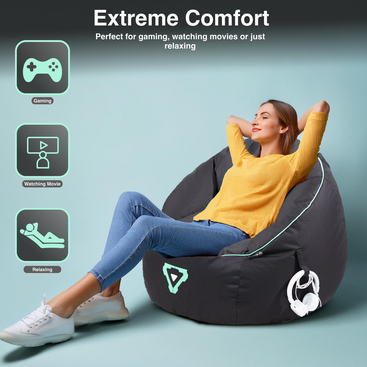 Laser Gaming Bean Bag with Pocket & Headphone Strap