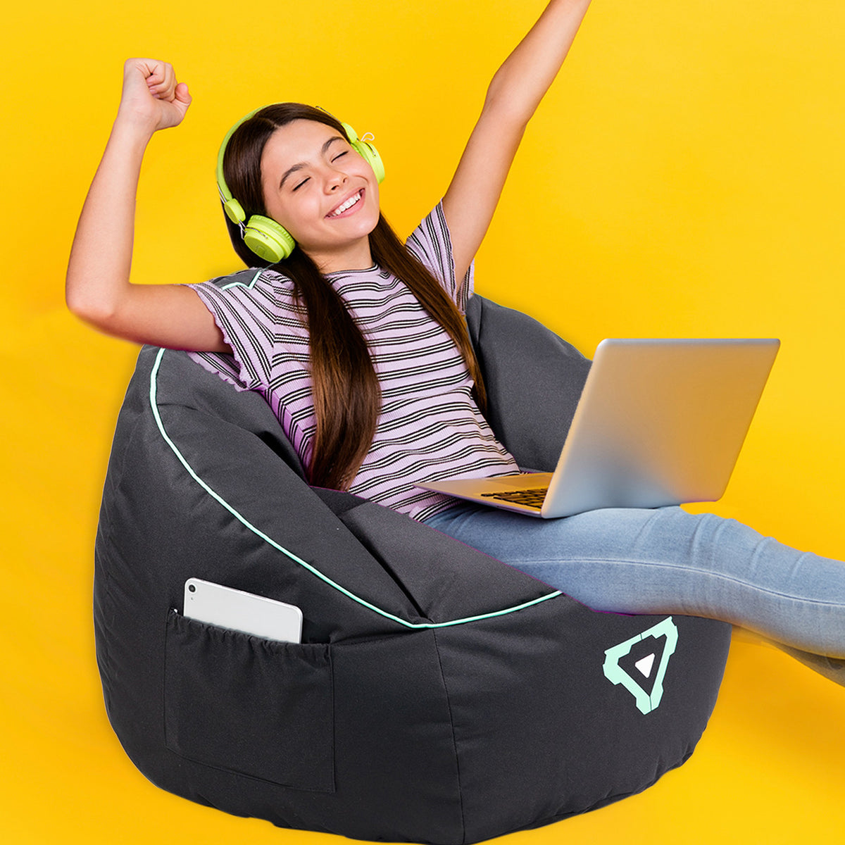 Laser Gaming Bean Bag with Pocket & Headphone Strap