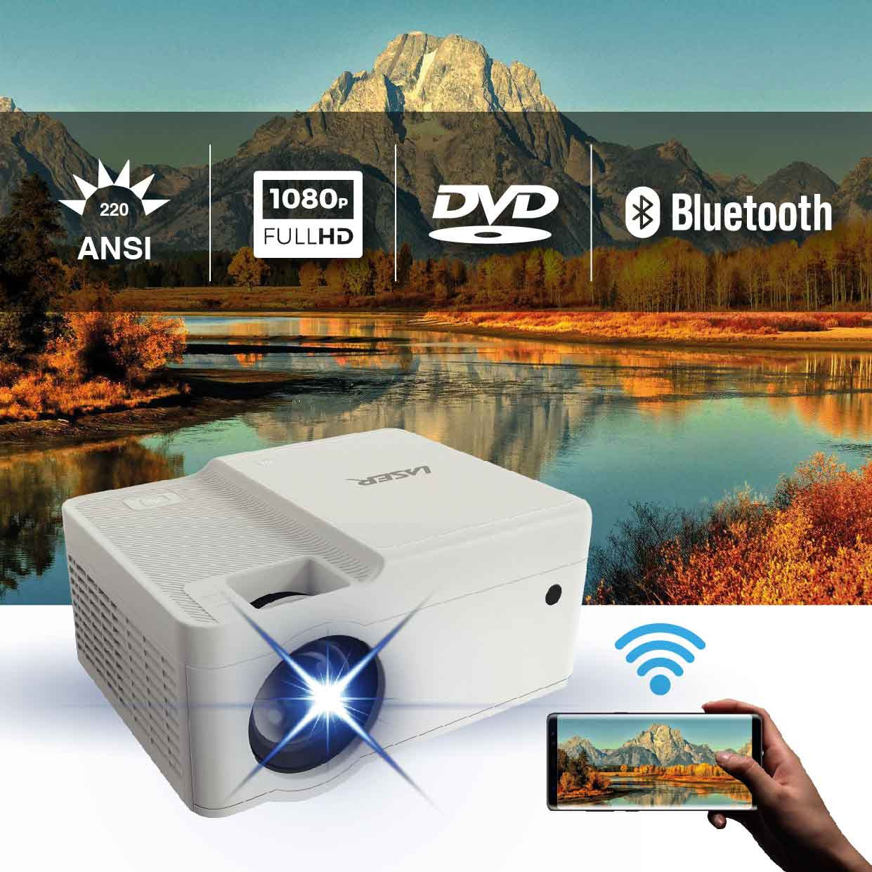 Laser 1080p LED Projector with DVD Player WiFi 120" Screen