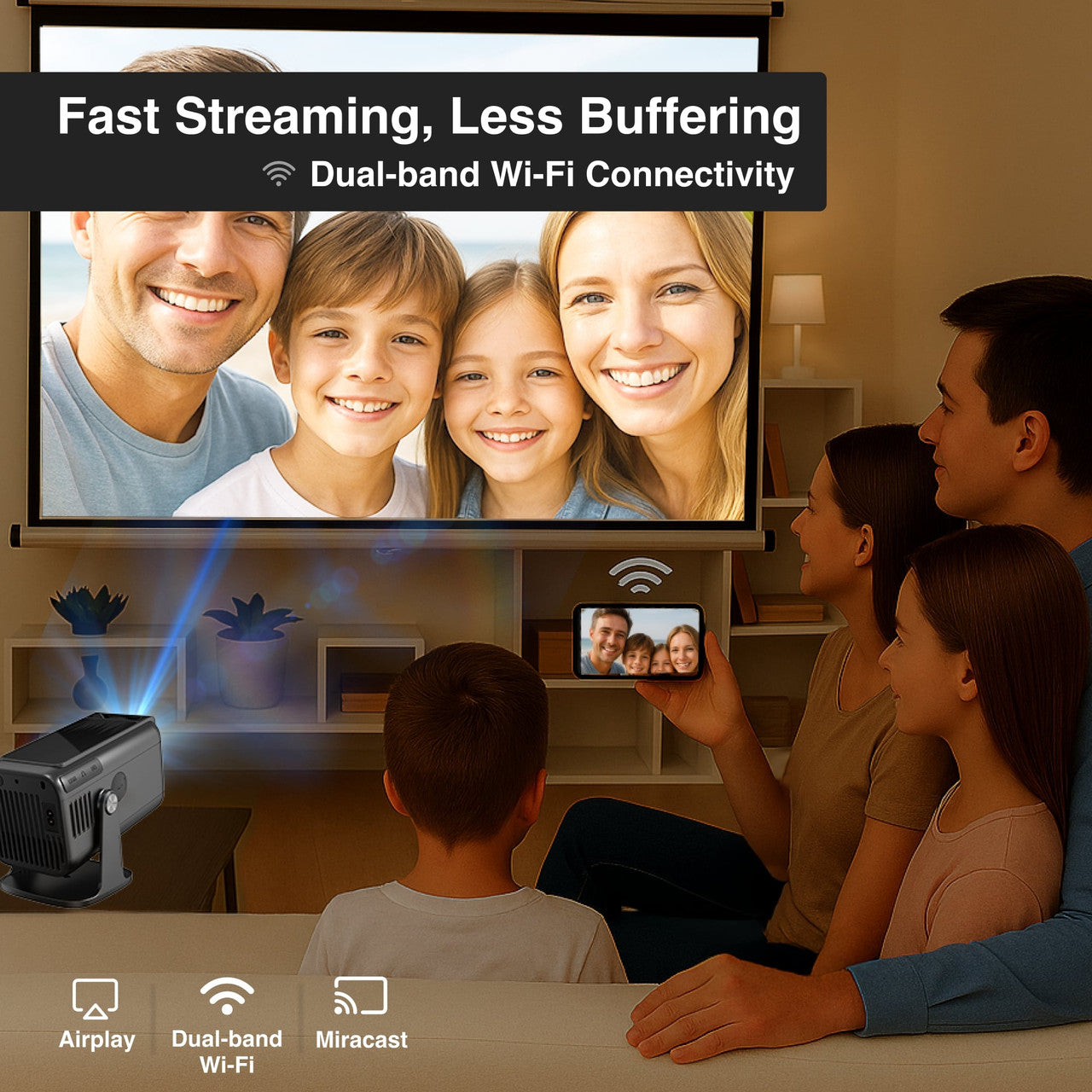 Laser 1080p Android Multi-Angle LED Projector Black