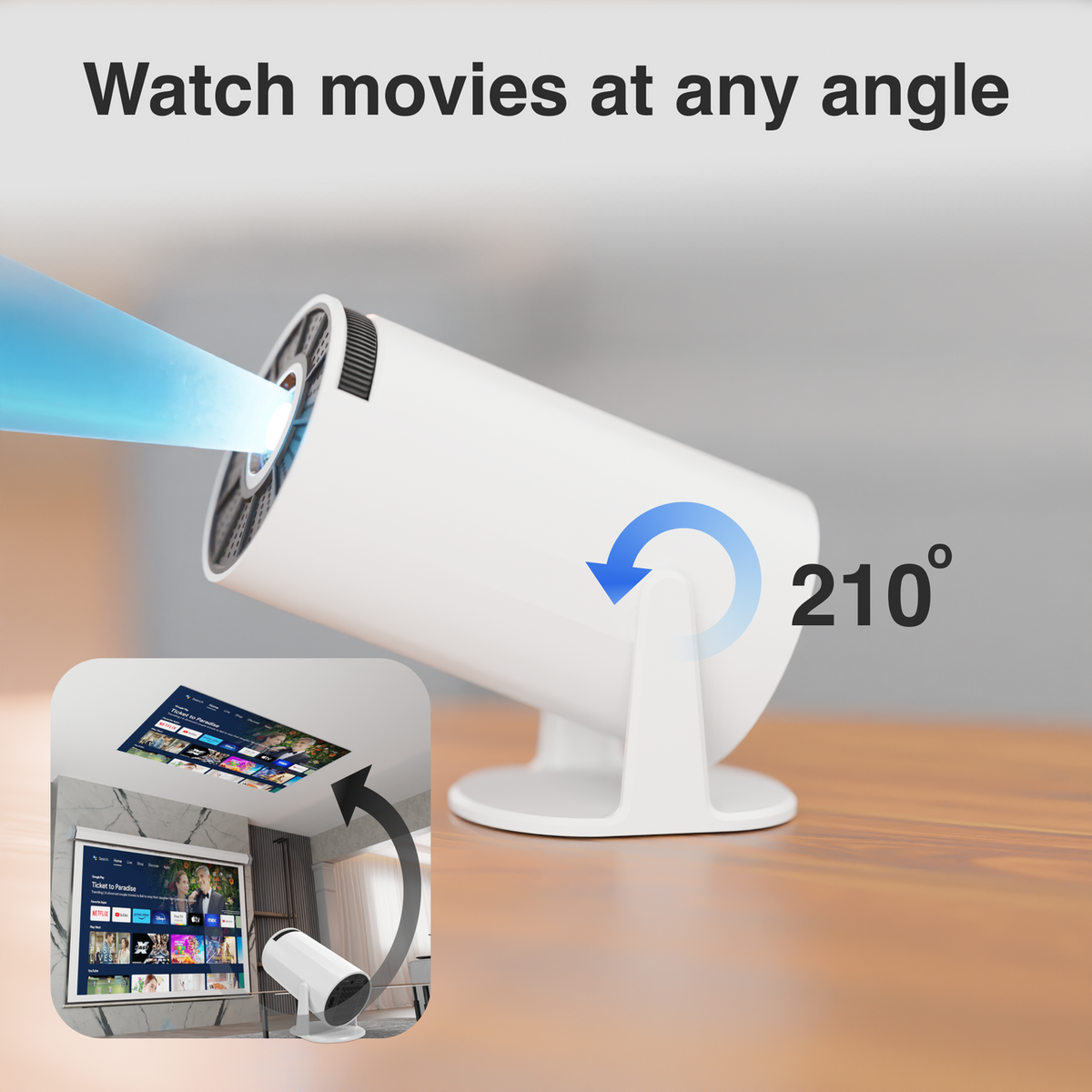 Laser Multi-Angle Tube LED Projector, Android TV 1080p