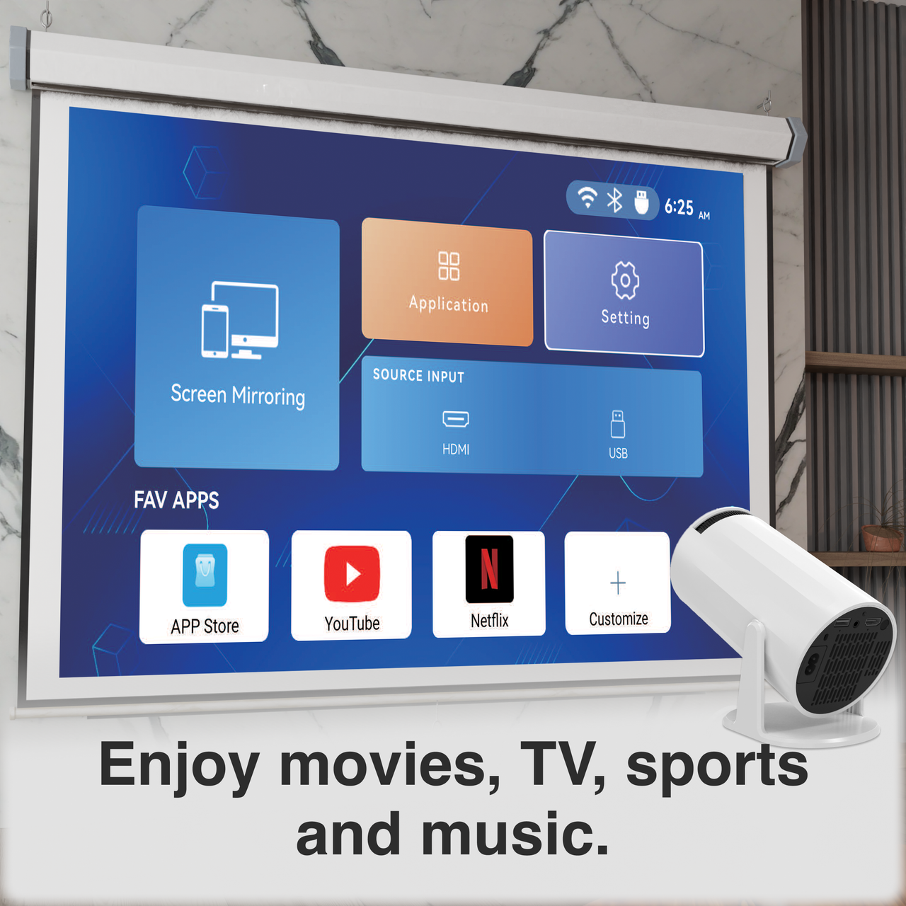 Laser Multi-Angle Tube LED Projector, Android TV 1080p