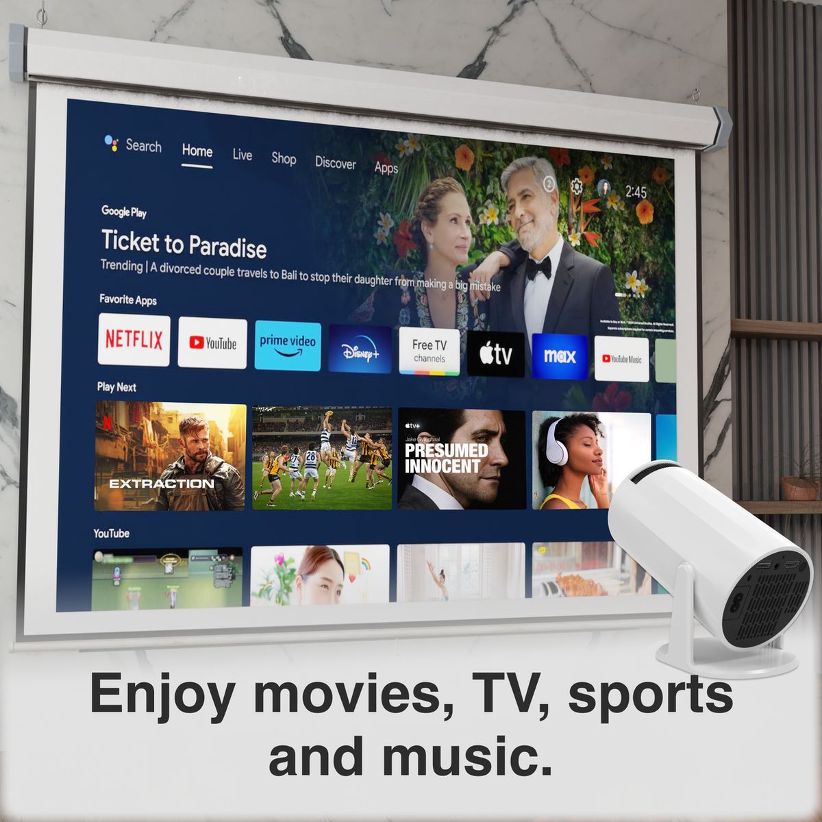 Laser Multi-Angle Tube LED Projector, Android TV 1080p