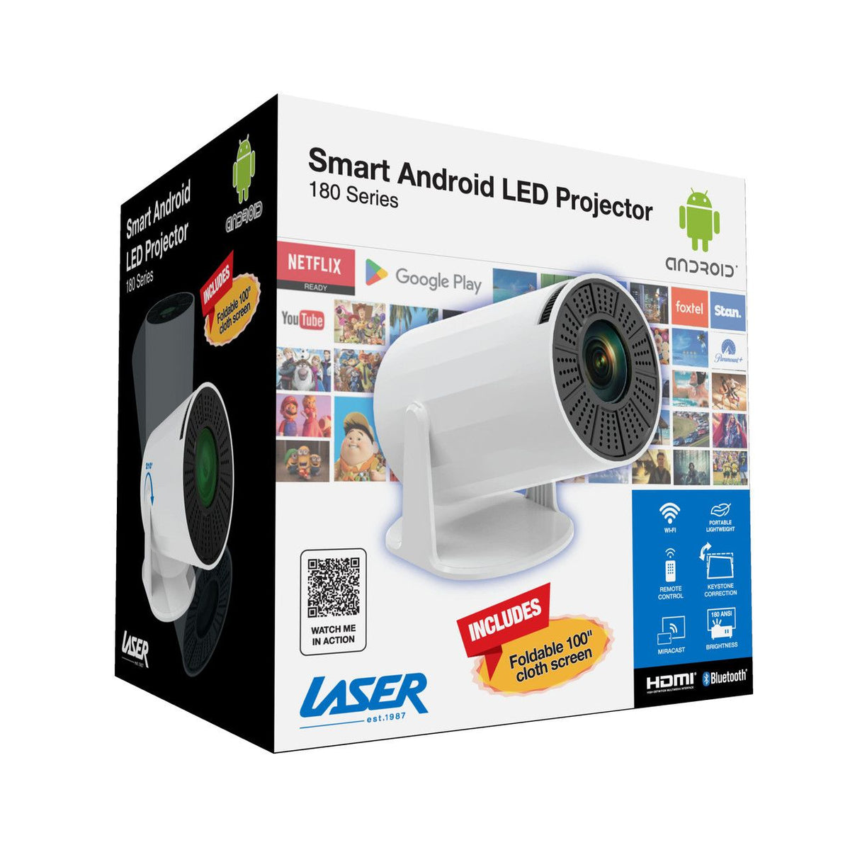 Laser Multi-Angle Tube LED Projector, Android TV 1080p