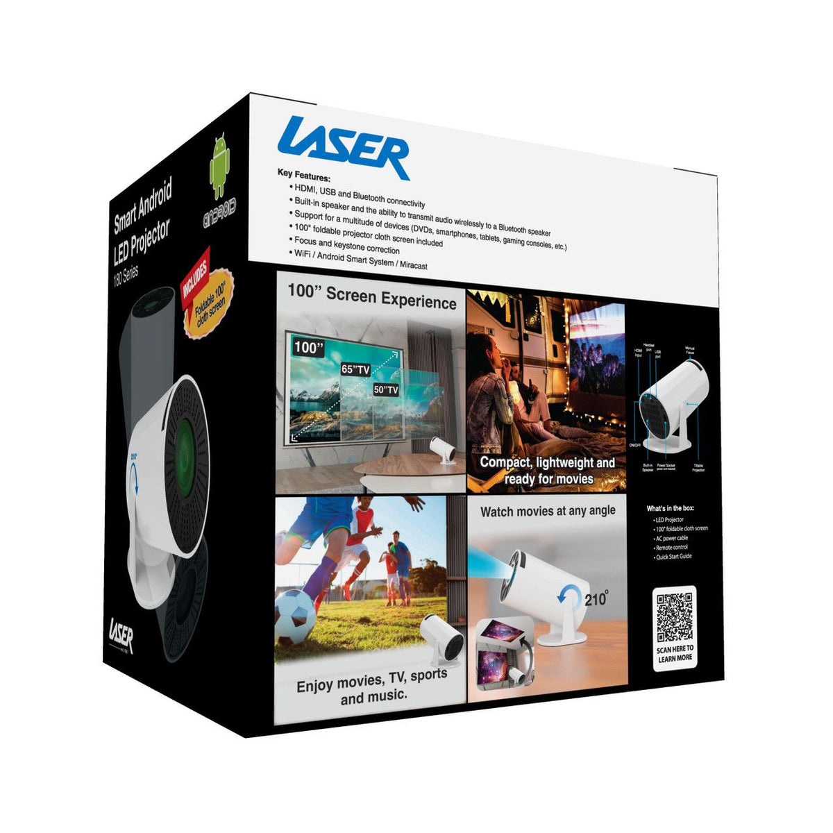 Laser Multi-Angle Tube LED Projector, Android TV 1080p