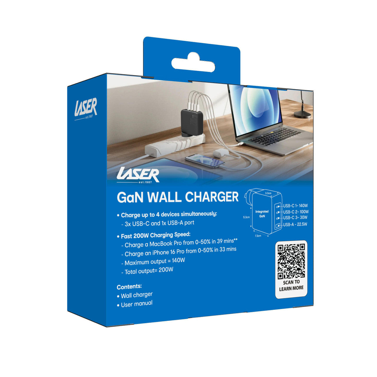 Laser PD3.0 200W GaN Wall Charger Black