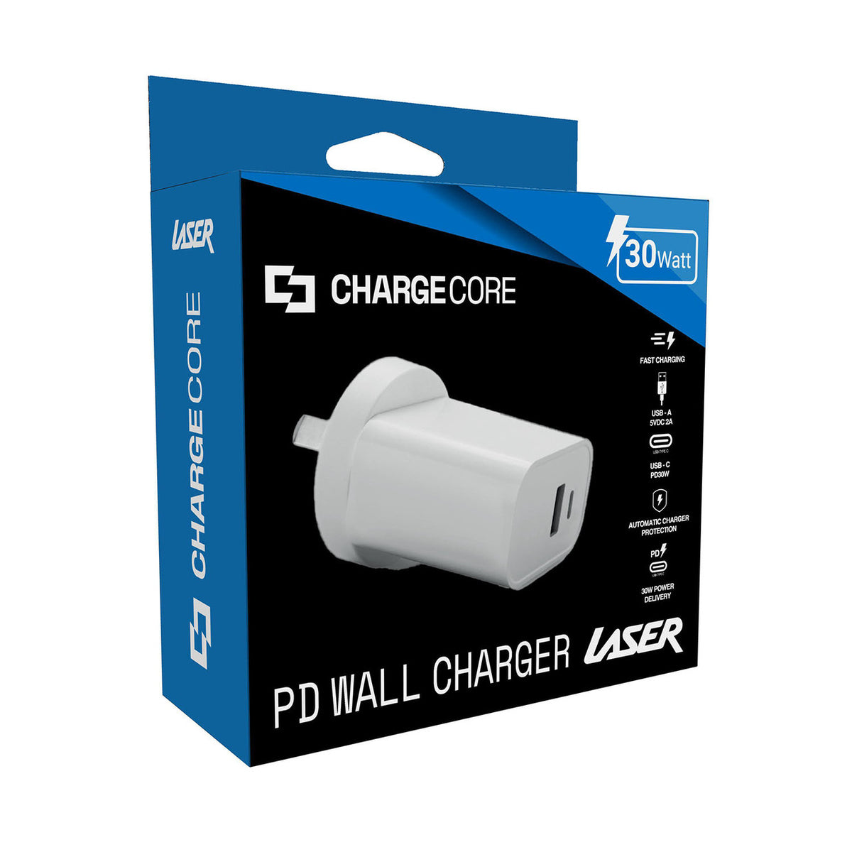 Laser ChargeCore USB-C 30W Dual PD Wall charger